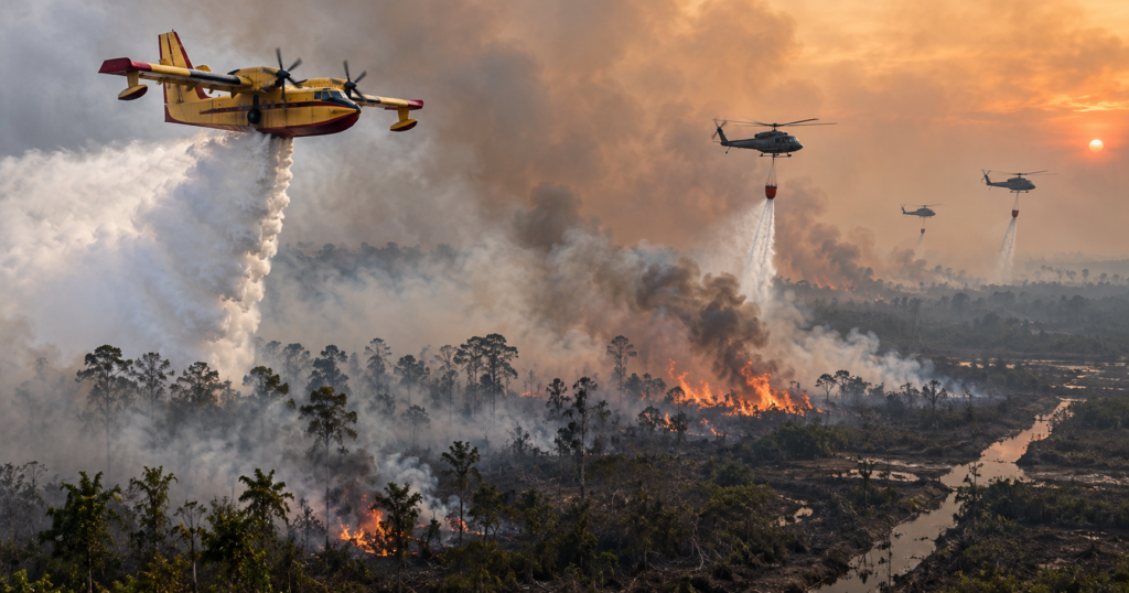 Pesawat dan helikopter melakukan pemadaman karhutla dari udara di Indonesia
