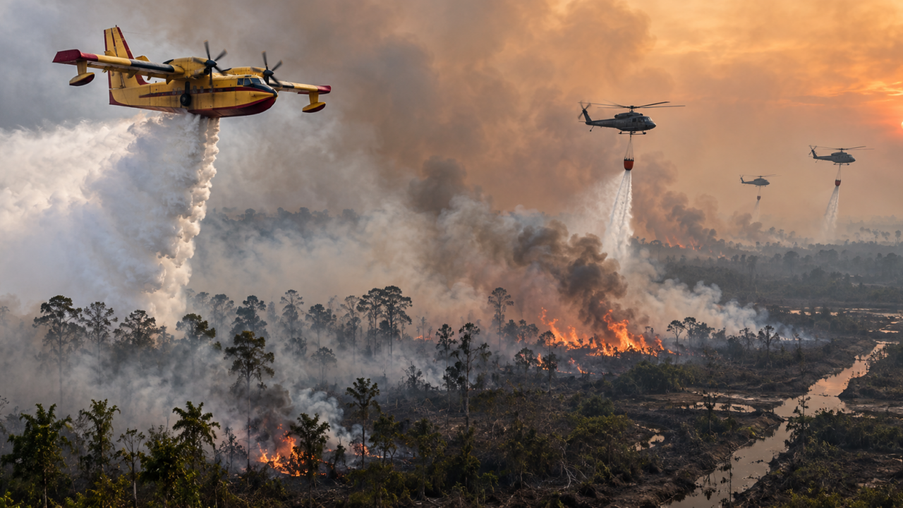 Pesawat dan helikopter melakukan pemadaman karhutla dari udara di Indonesia