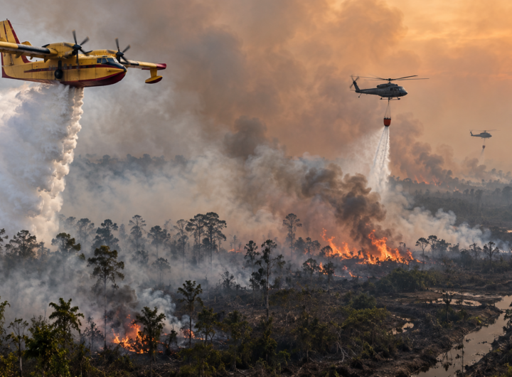 Pesawat dan helikopter melakukan pemadaman karhutla dari udara di Indonesia